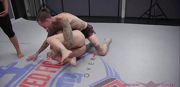  Ruckus and Bella Rossi both use lots of leggy holds to pin each other in this winner fucks loser naked wrestling match